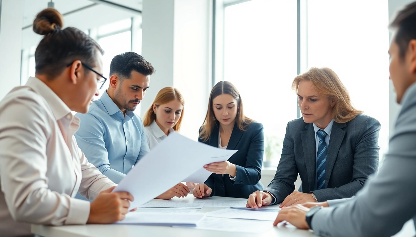Discussing pre-post award compliance strategies among professionals in a modern office environment.