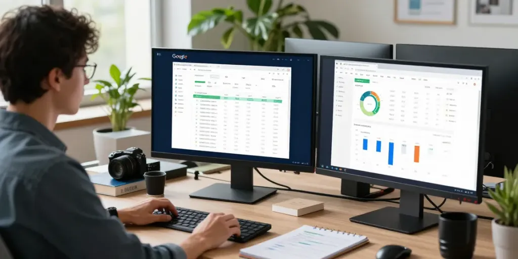 SEO specialist using instant indexing tools in a dynamic tech workspace