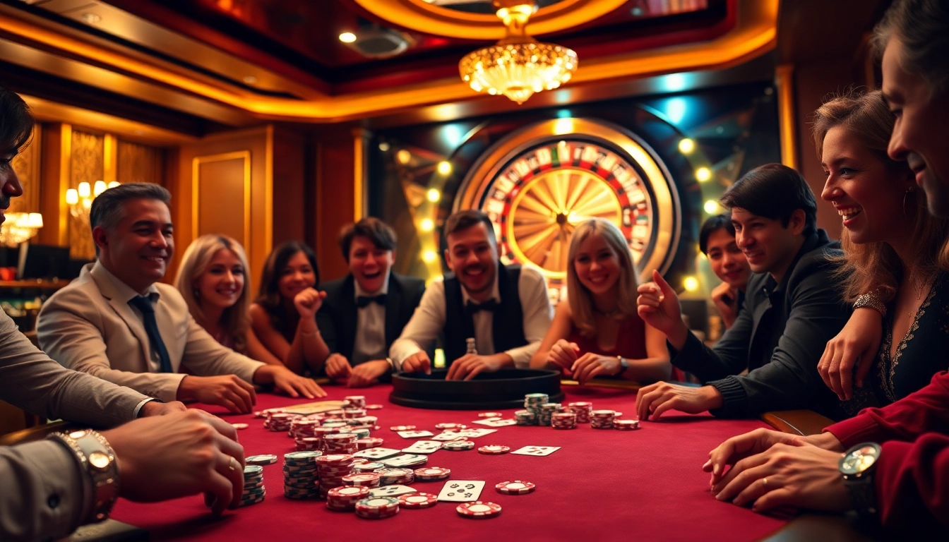 Engaged players enjoy a thrilling poker game at a luxurious casino inspired by https://789winii.com/.