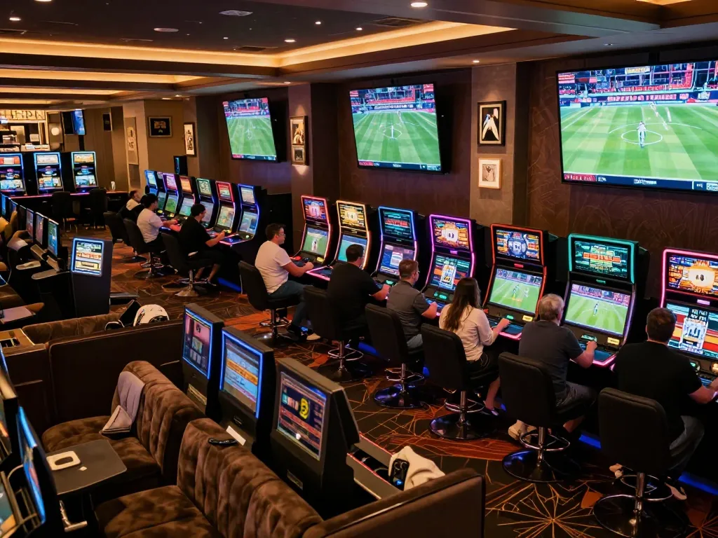 Excited bettors analyzing odds and placing wagers at https://9keonhacai.com/ for live sports events.