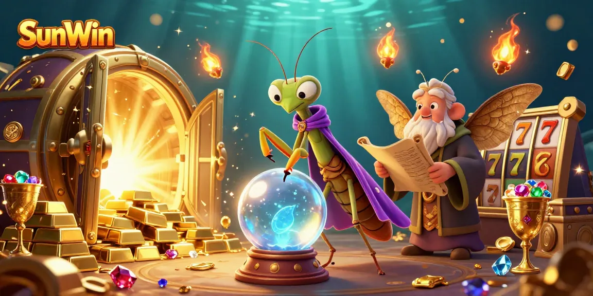 Experience thrilling wins at SunWin with a mystical fortune teller and treasures in a vibrant casino setting.