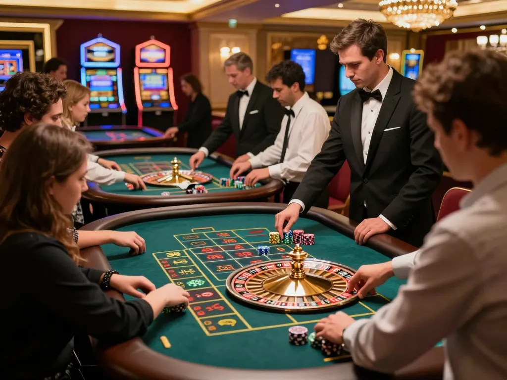 Engaged players at 789win's roulette tables celebrating a winning spin amidst vibrant casino decor.