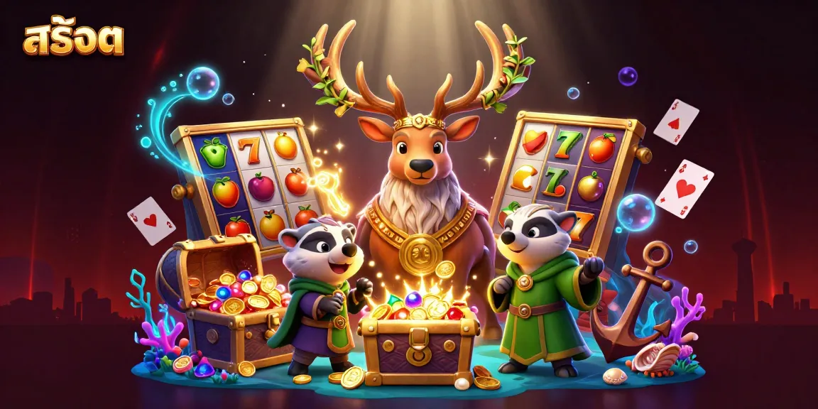 Experience thrilling สล็อต adventures with vibrant slot reels and mystical characters in a captivating casino scene.