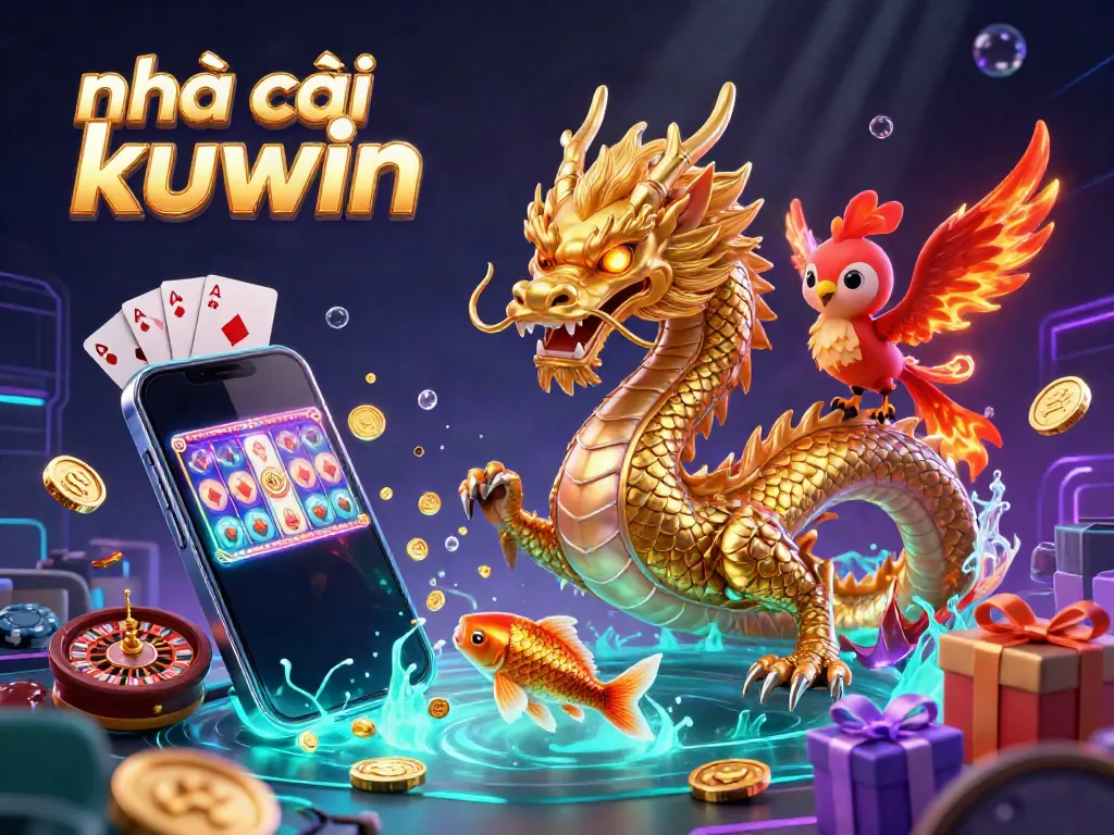 Engage with fun games at nhà cái kuwin featuring a magical dragon and vibrant casino elements.