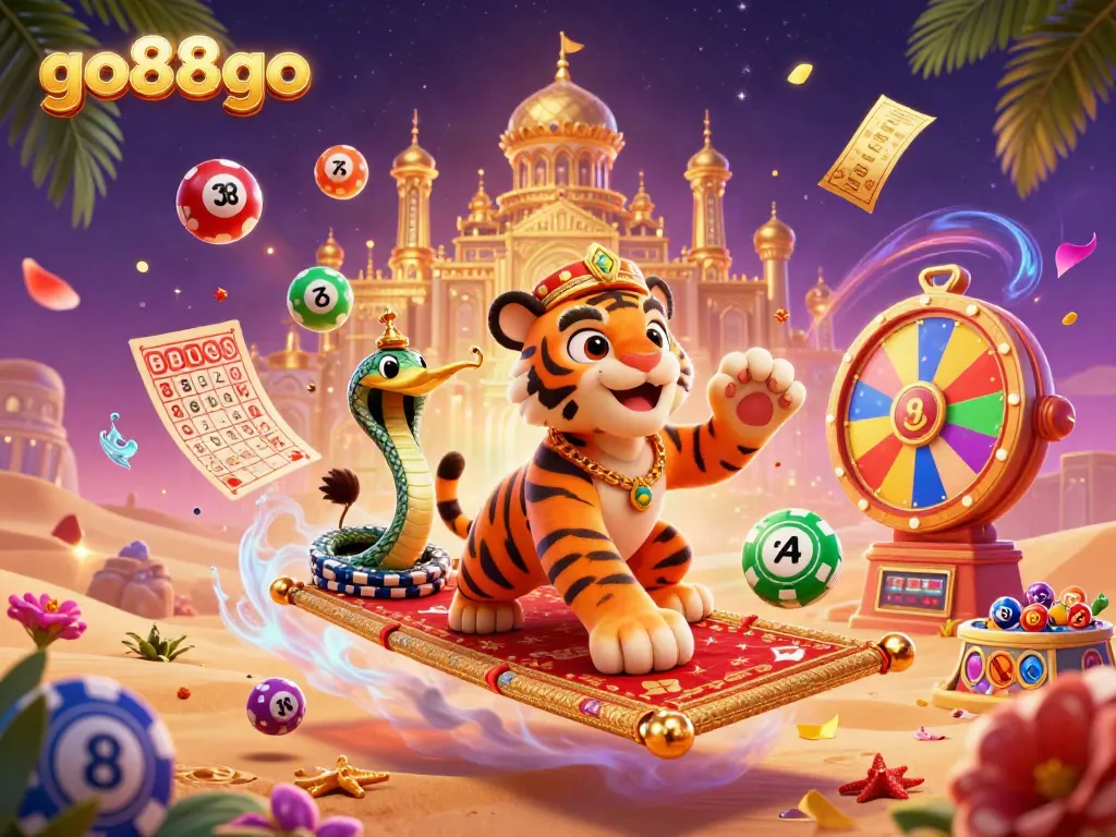 Engage in thrilling fun with go88go’s colorful casino adventure, showcasing vibrant casino elements amidst a magical backdrop.