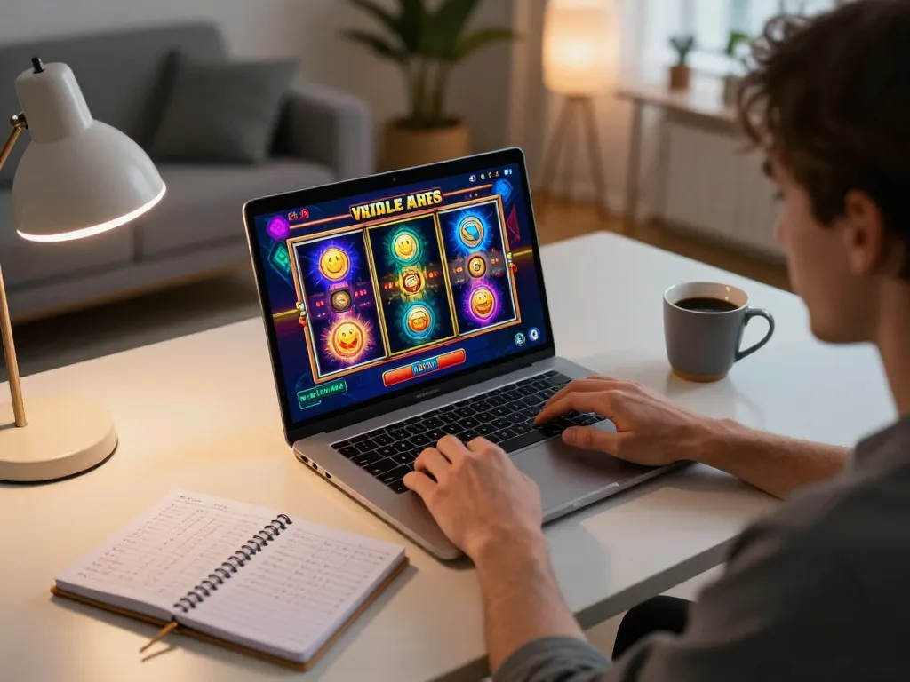 TG88 player enjoying online slot games with strategies at hand in a cozy home setting.