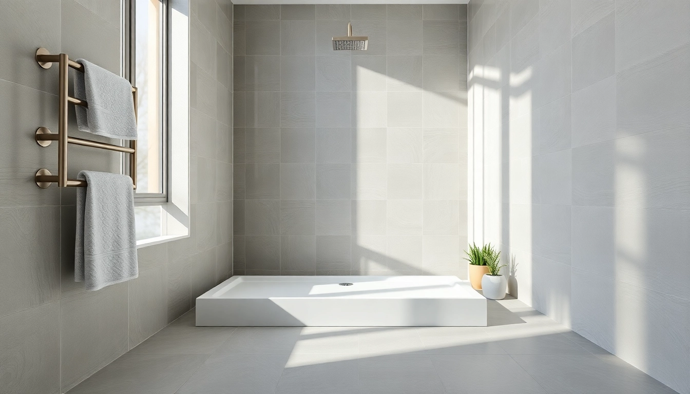 Showcase of a modern shower base shower in a stylish bathroom setting with elegant fixtures.