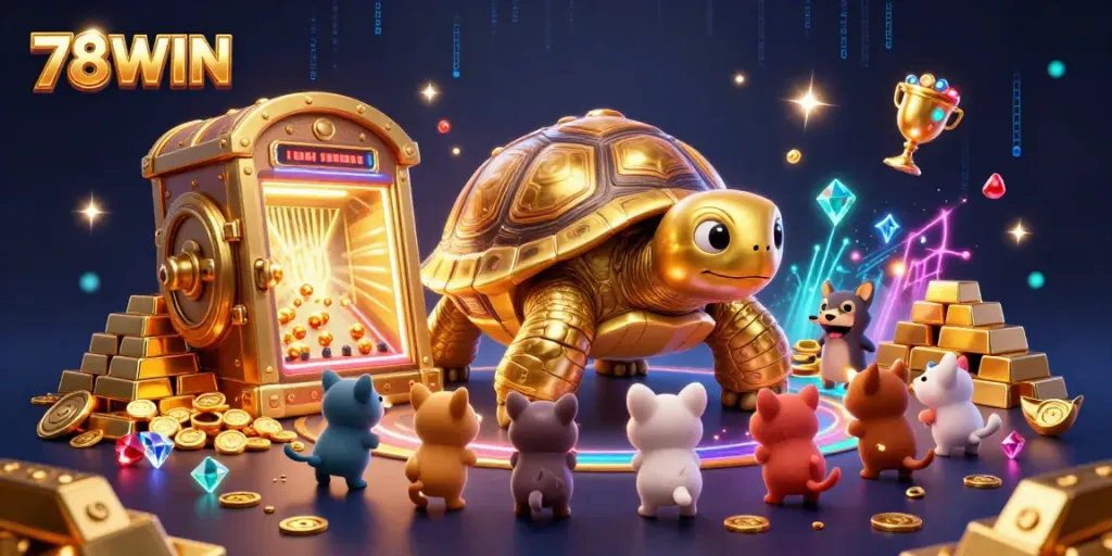 Experience the excitement of playing at 78WIN with a colossal tortoise pinball machine and golden treasures.