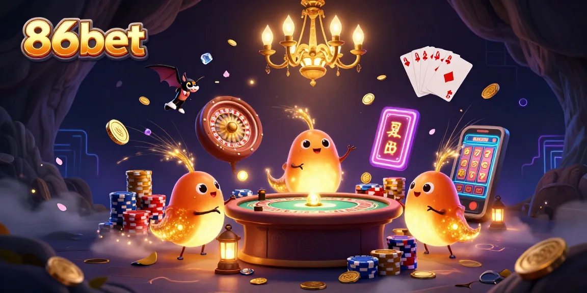 Experience thrilling gameplay at 86bet with glowing elements lighting a vibrant casino atmosphere.