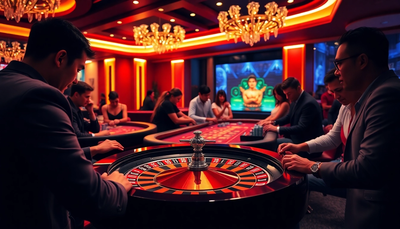 Experience high-stakes gaming with mm88 at a luxurious casino table featuring poker chips and a roulette wheel.