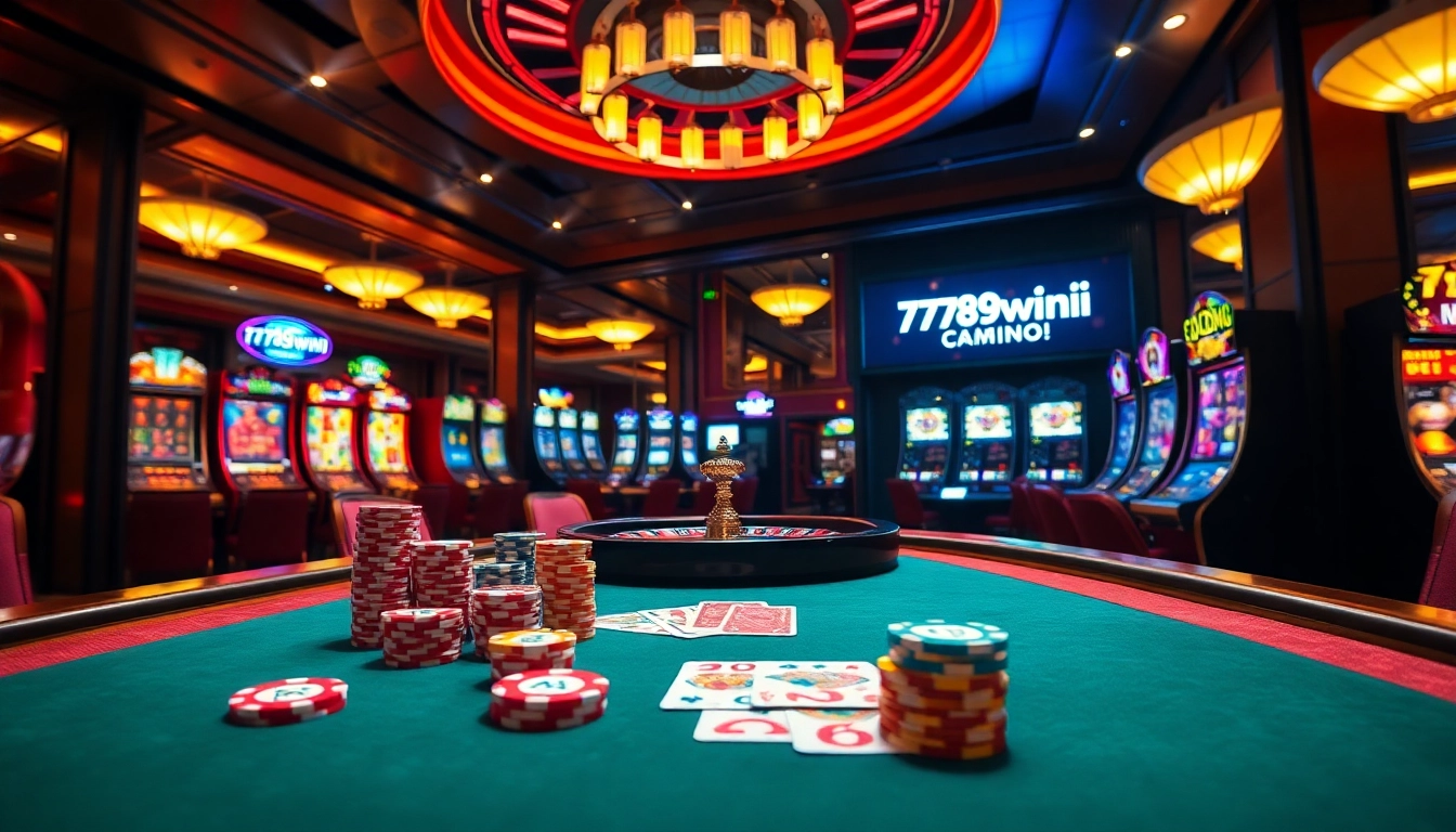 Experience the thrill of gambling at https://789winii.com/, featuring vibrant casino tables and roulette wheels.