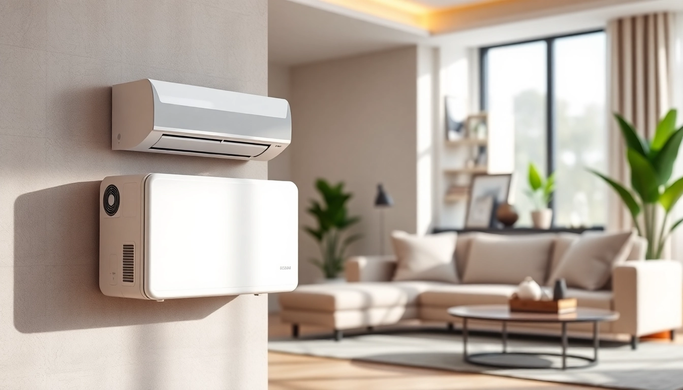 Showcase of a mini split ac system in a stylish modern living room with natural light.