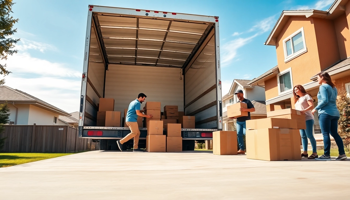 long distance movers Calgary efficiently unloading a moving truck for a family in a suburban neighborhood
