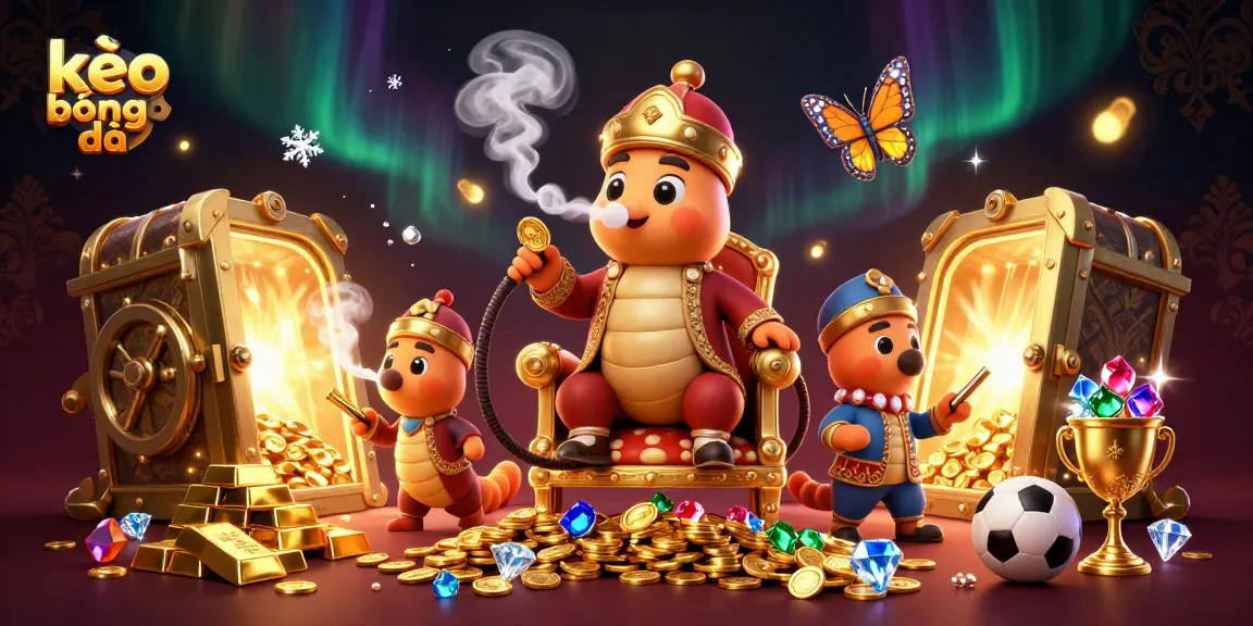Engage with kèo bóng đá in a vibrant scene of sports betting excitement and treasures.