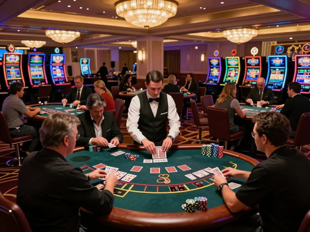 Bet168 blackjack tables showcasing intense gameplay with players strategizing their bets in a glamorous casino.