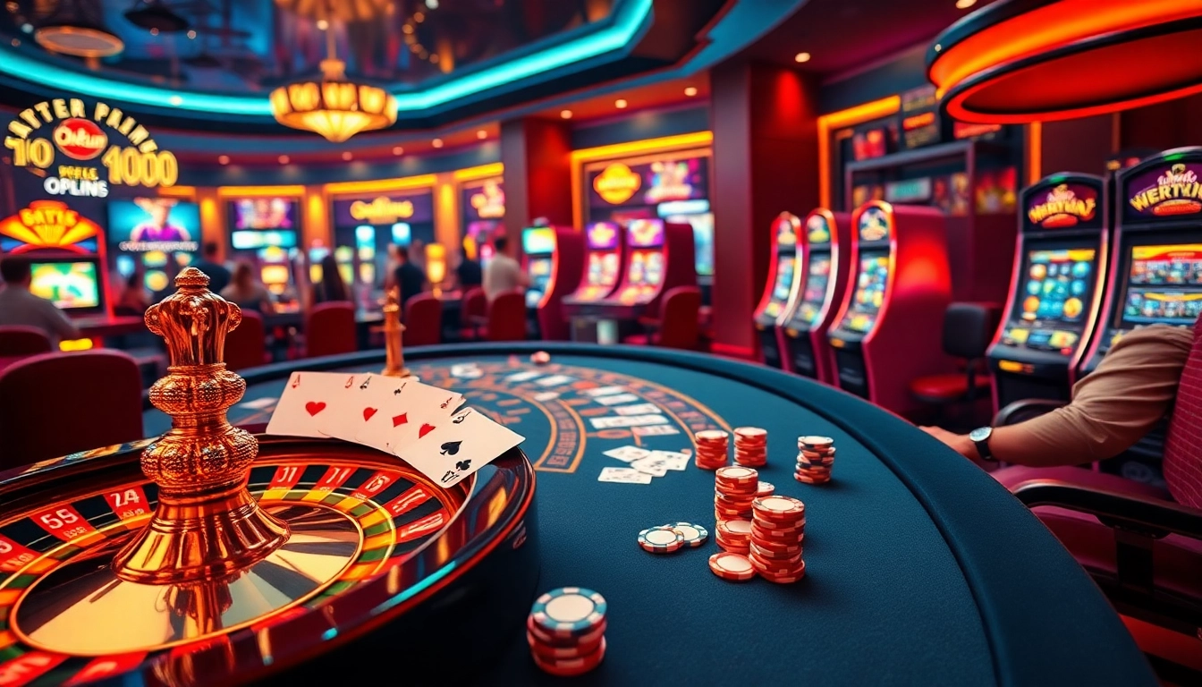 Experience the excitement of Okfun's casino with scattered poker chips and an inviting roulette wheel.
