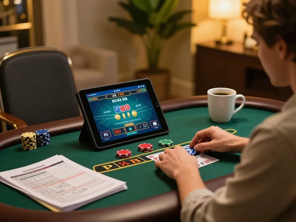 Engaging in live dealer blackjack online at KK55, showcasing a cozy gaming setup.
