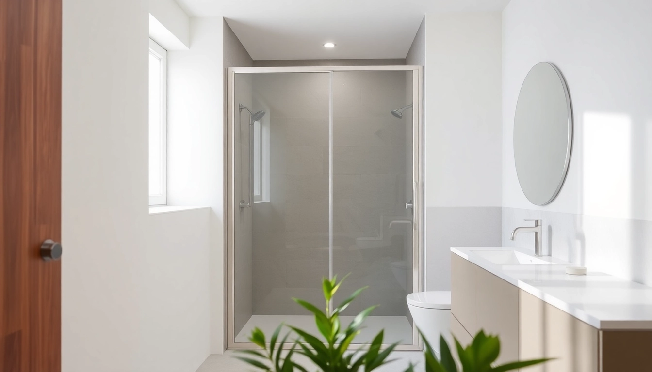 Show your elegant shower screen sliding door enhancing a modern bathroom design.