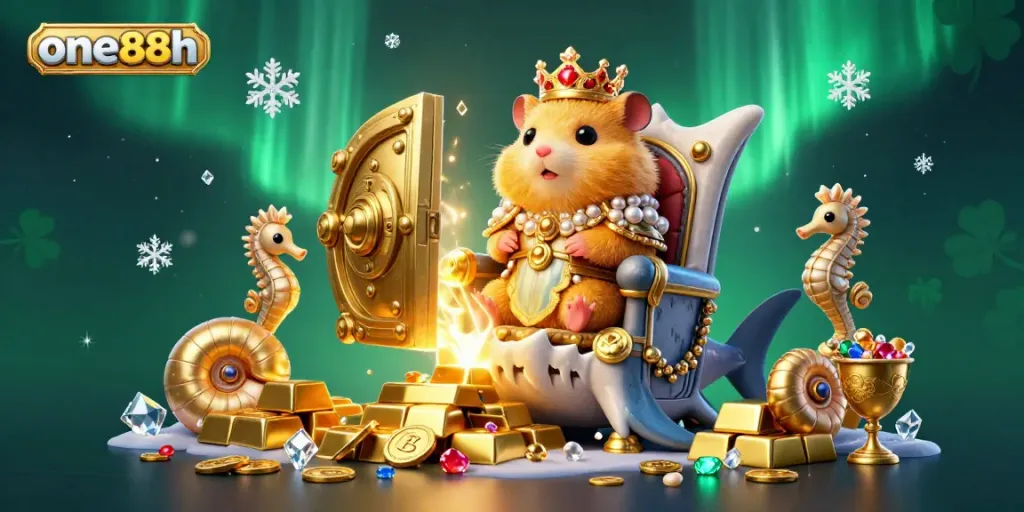 Elevate your gameplay with one88h's immersive casino experience featuring cartoon characters and treasure.