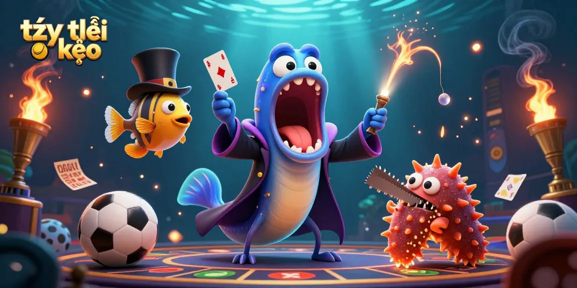 Engage with tỷ lệ kèo in thrilling sports betting excitement as a gulper eel performs card tricks.