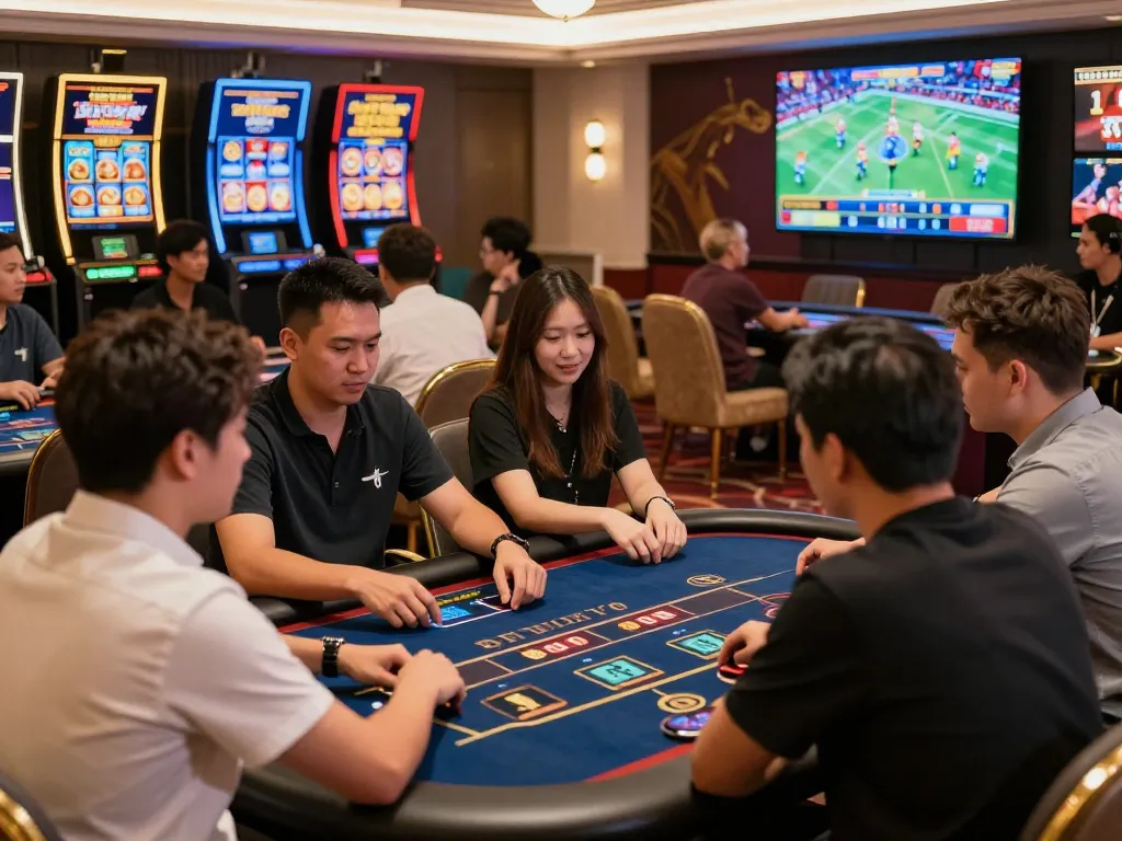 Exciting scene showcasing players at TG88 online casino interacting with live dealers and engaging in games.