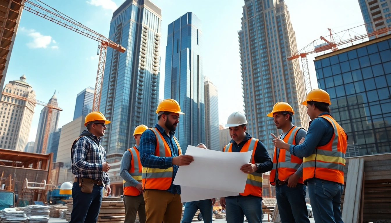 New York City General Contractor team collaborating on a construction project in an urban setting.