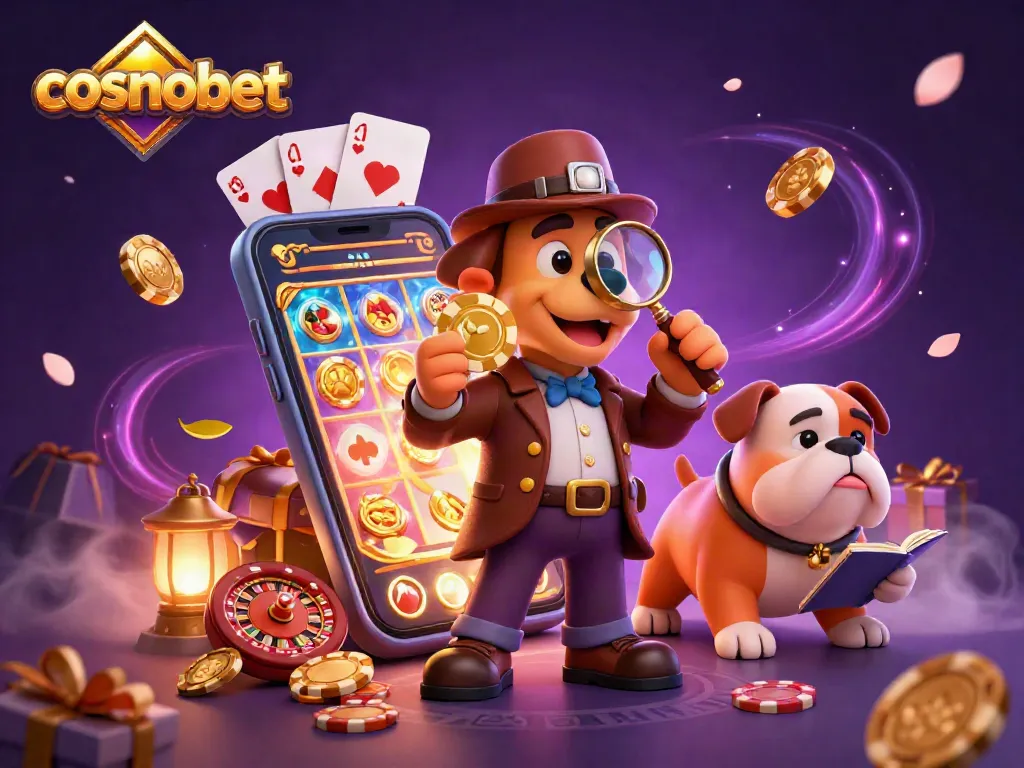 Experience exciting gaming with cosmobet as a detective reveals treasure clues in a vibrant casino scene.