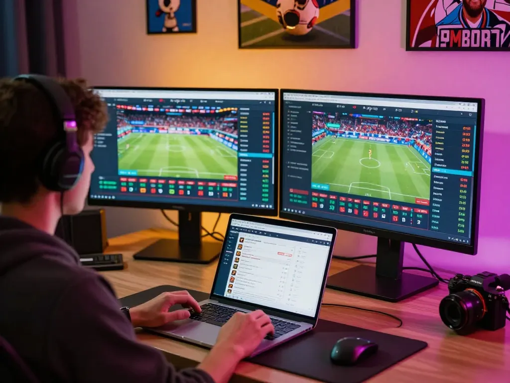 Engage in exciting online sports betting with lsa, showcasing live odds on multiple screens.