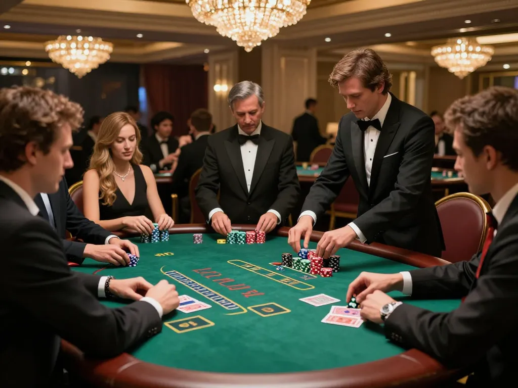 Players placing bets at a high-stakes blackjack table, showcasing debet strategy in an upscale casino.
