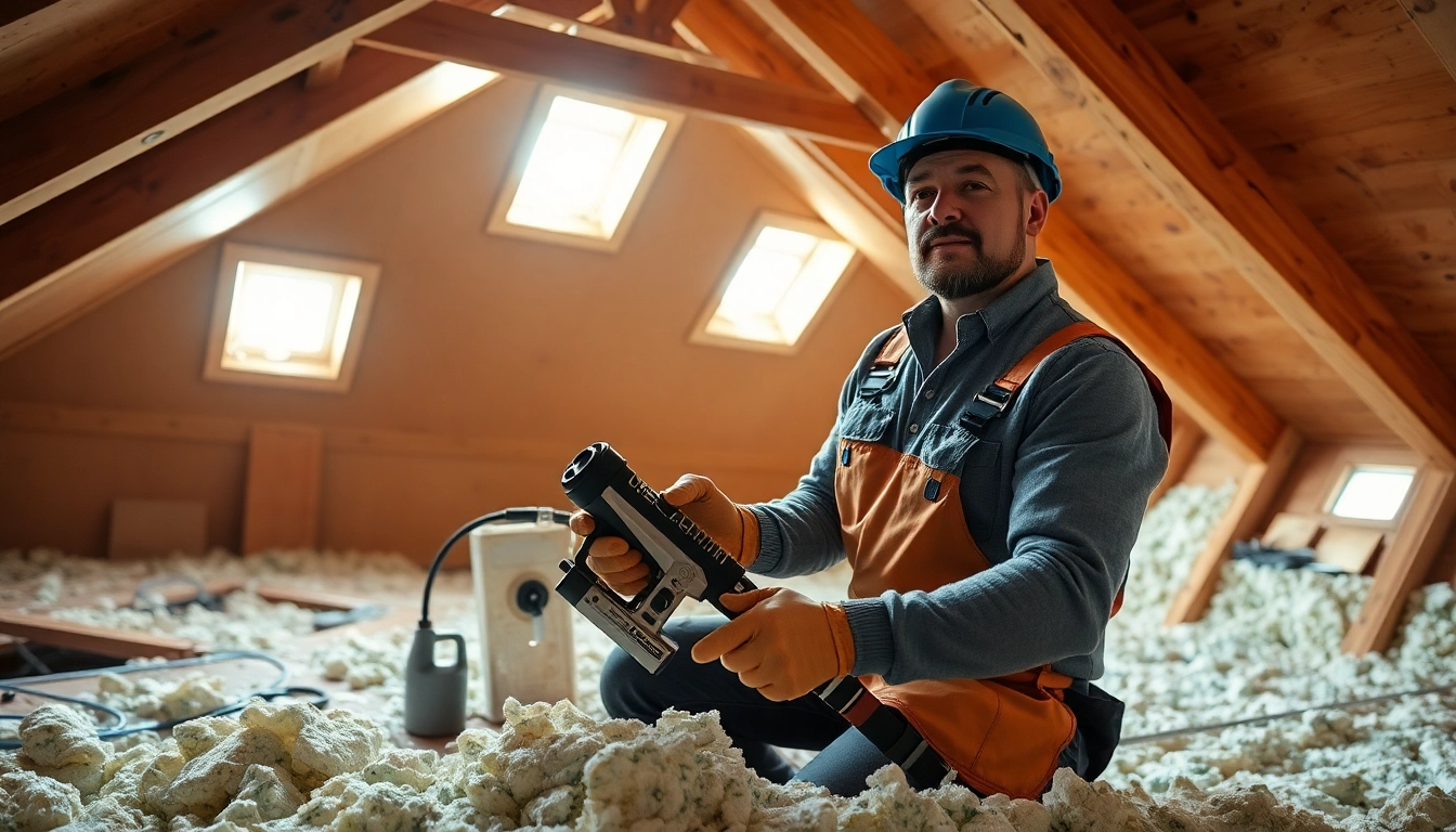 Spray foam insulation removal contractor working airily in a residential attic.