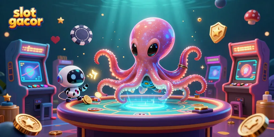 Experience thrilling slot gacor action in a vibrant 3D casino illustration featuring an alien octopus and robot.