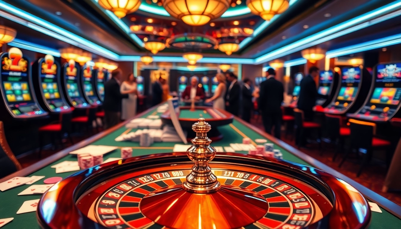 Engage in exciting gaming action at https://vj88.com/ with luxurious casino elements and vibrant gambling scenes.