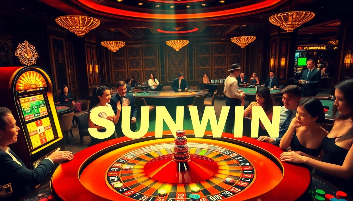 Engage in thrilling gaming experiences at SUNWIN casino with a vibrant roulette table.
