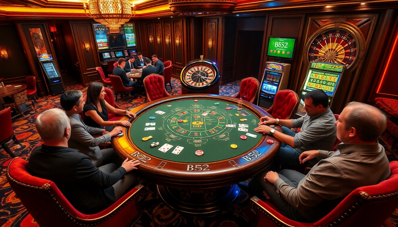 Players enjoying a B52-themed blackjack game at a luxurious casino table.