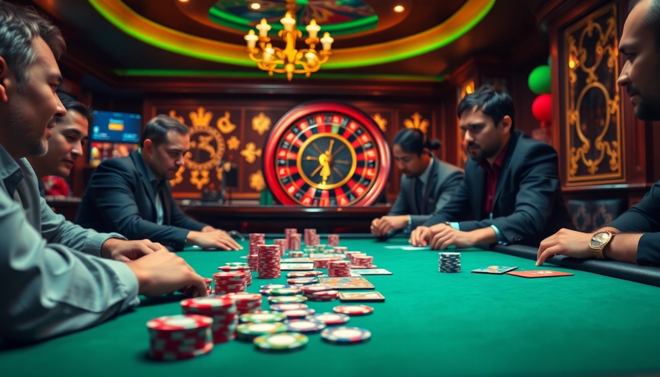 79King poker players engaged in a high-stakes game with vibrant chips and cards.