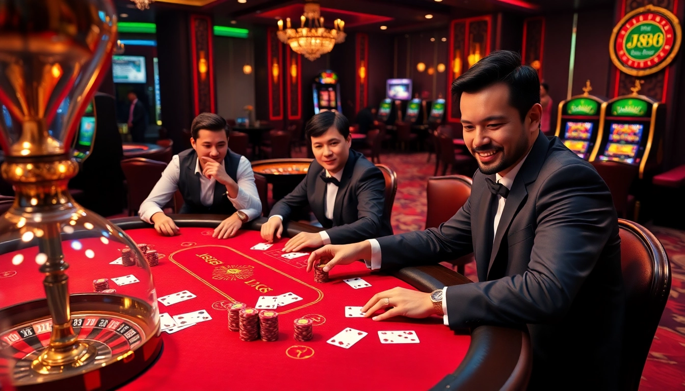 Experience the thrill of the j88 poker table with vibrant chips and dynamic gameplay.