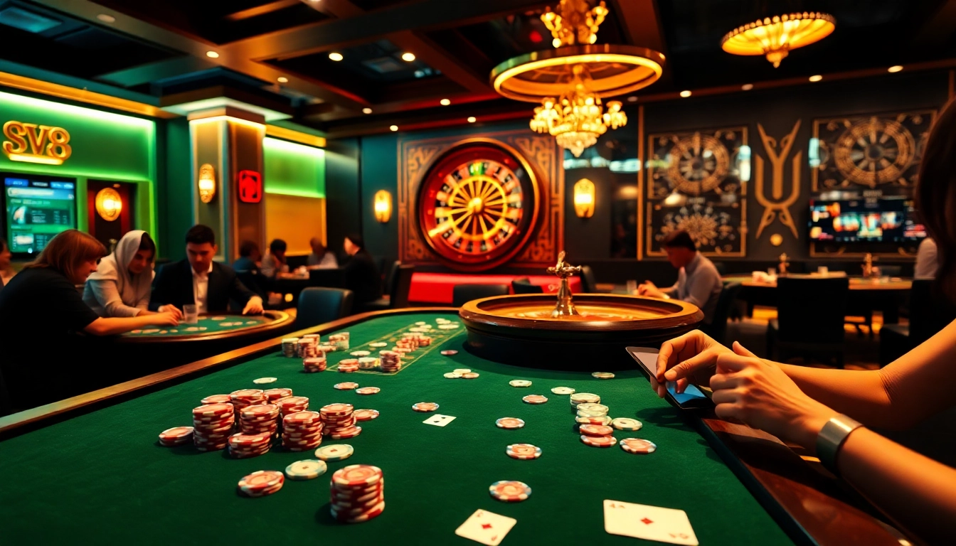 Engaged players enjoying thrilling games at SV388's upscale casino tables.
