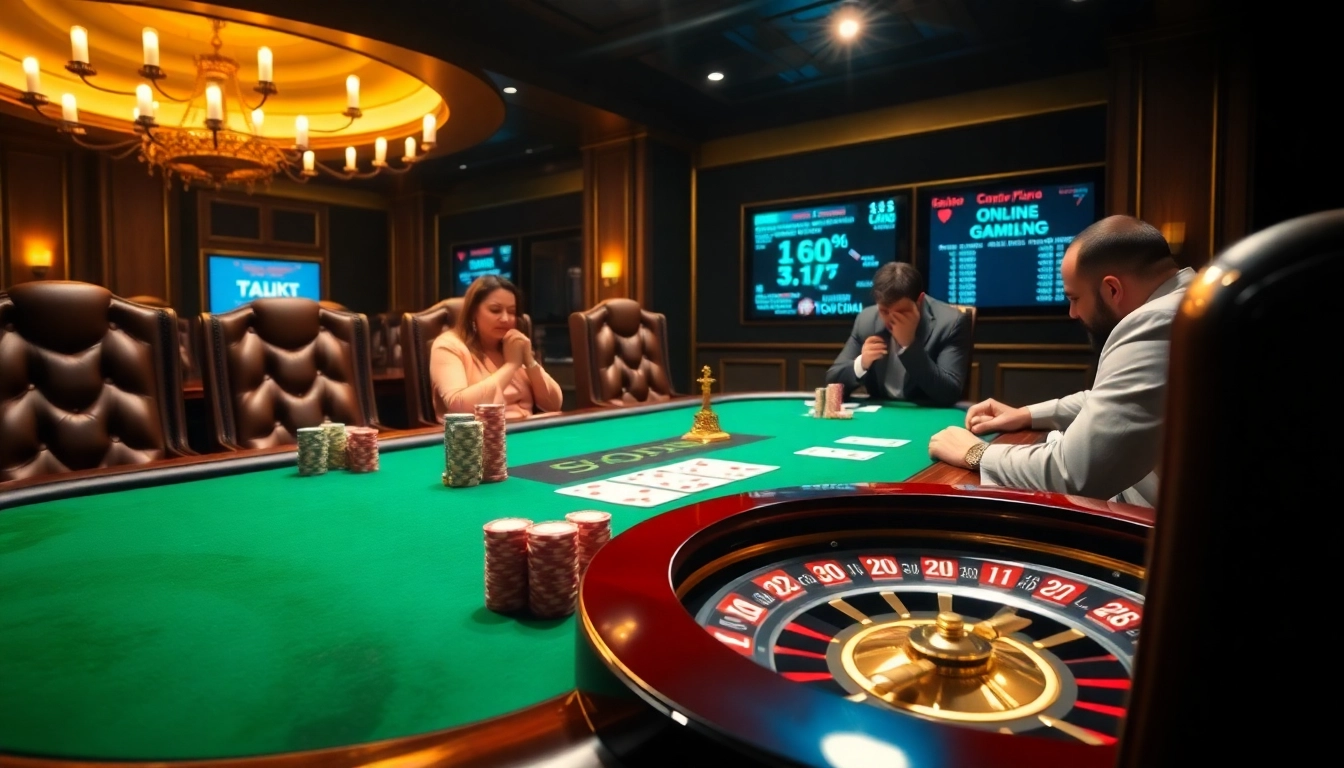 Players enjoy a thrilling game of poker at a vibrant casino featuring the keyword 88i.