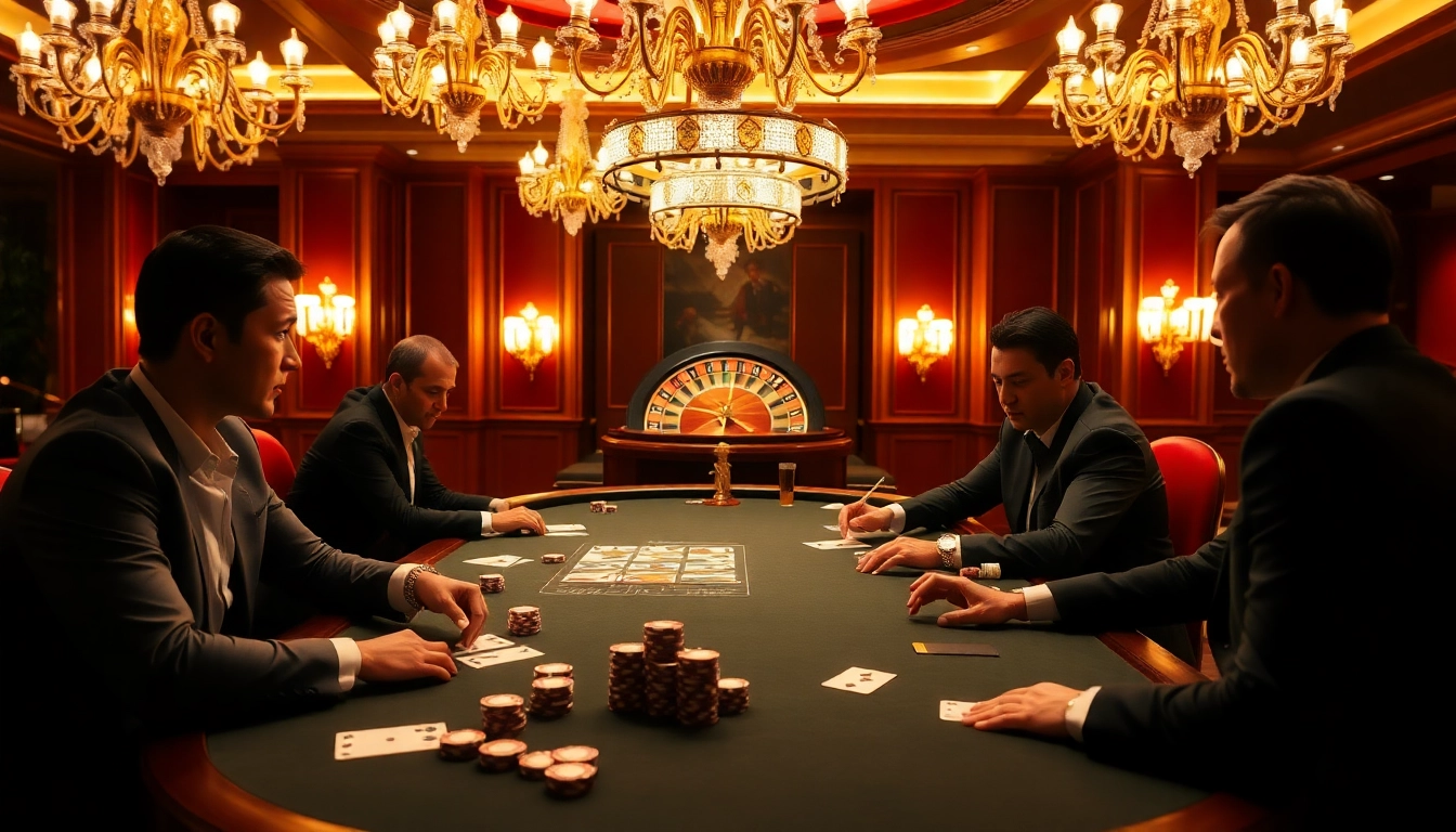 Players strategize at the HITCLUB poker table amidst an opulent casino atmosphere.