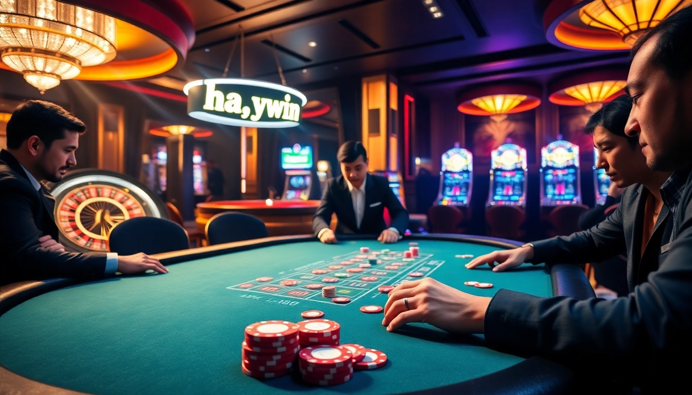 Experience high-stakes excitement at hay.win with players strategizing at a poker table.