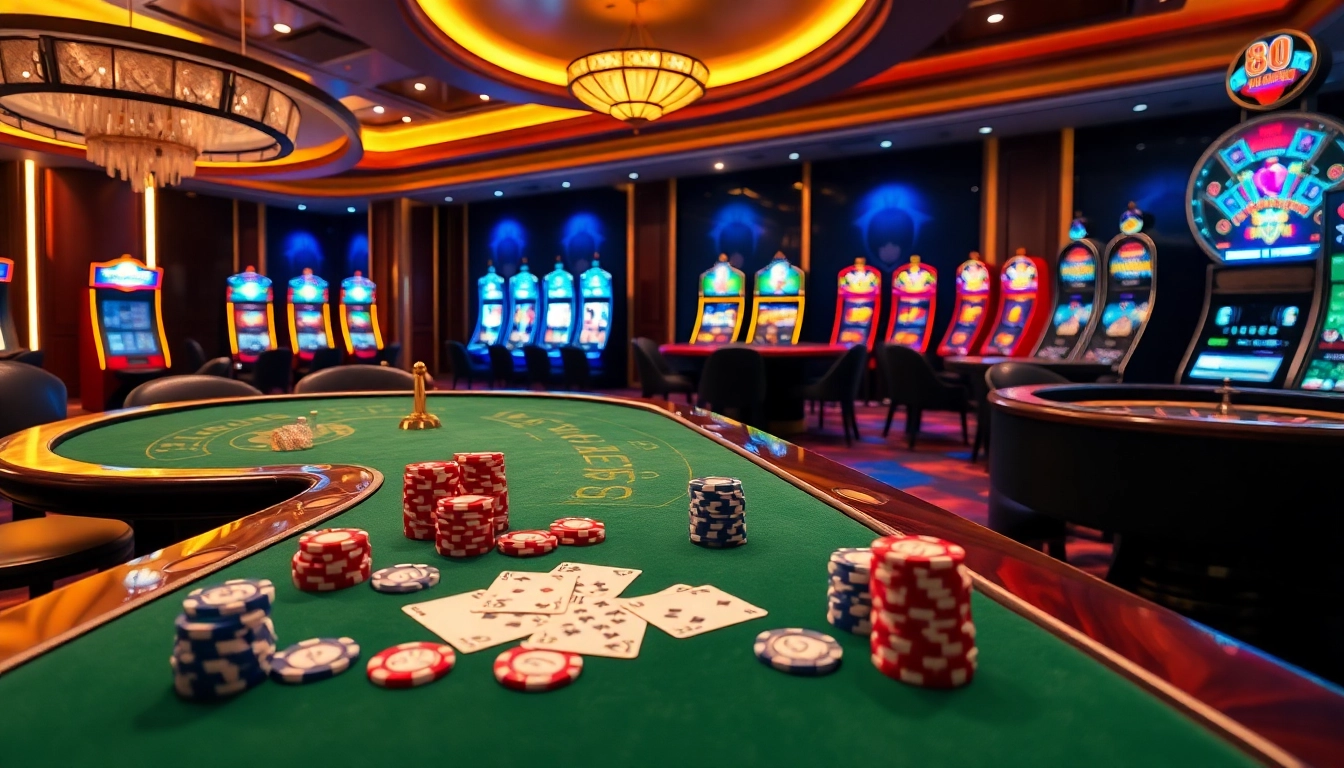 Experience the thrill of 88i bet with poker chips and cards in an upscale casino setting.