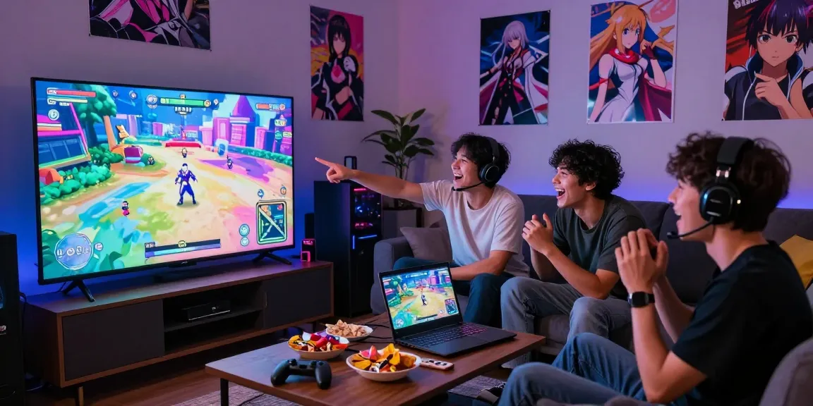 Group of friends enjoying ecchi games in a cozy living room.