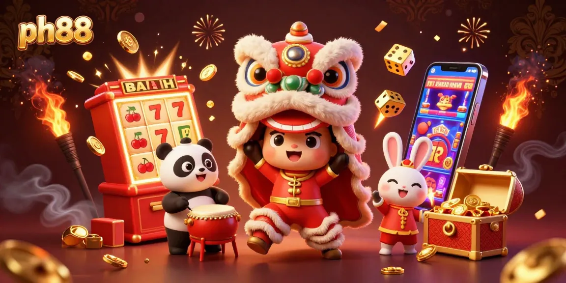 Experience the thrill of winning at ph88 with a vibrant 3D illustration of casino excitement and joyful characters.