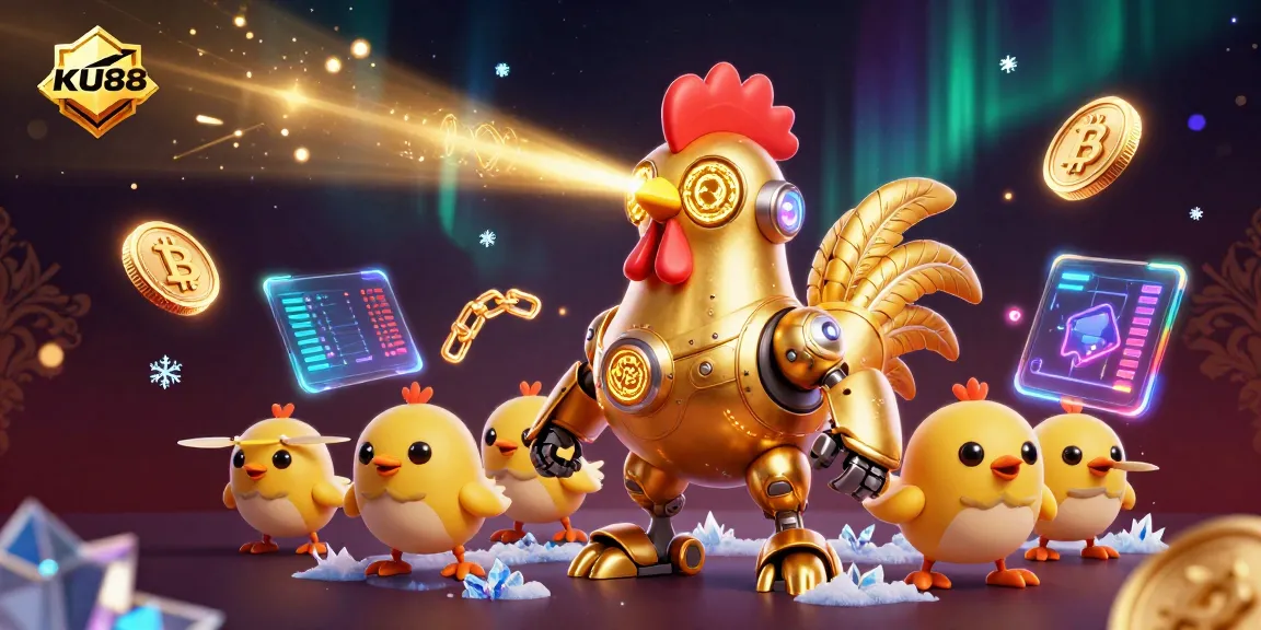 Engage with KU88's vibrant casino world featuring futuristic characters and crypto elements.