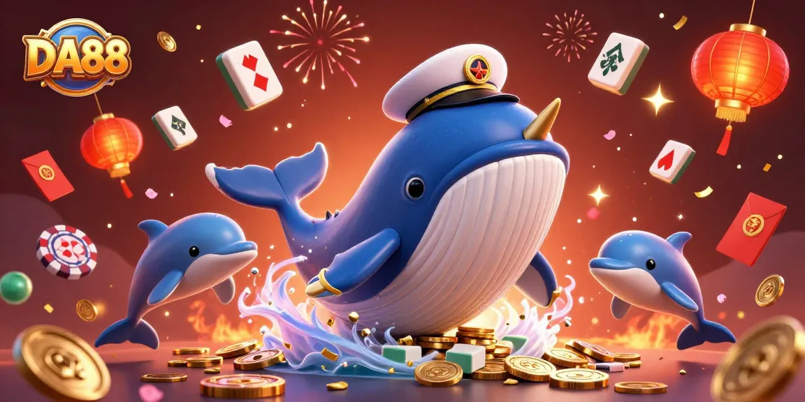 Engage with DA88 and revel in the thrill, as this 3D whale dives into a sea of coins!