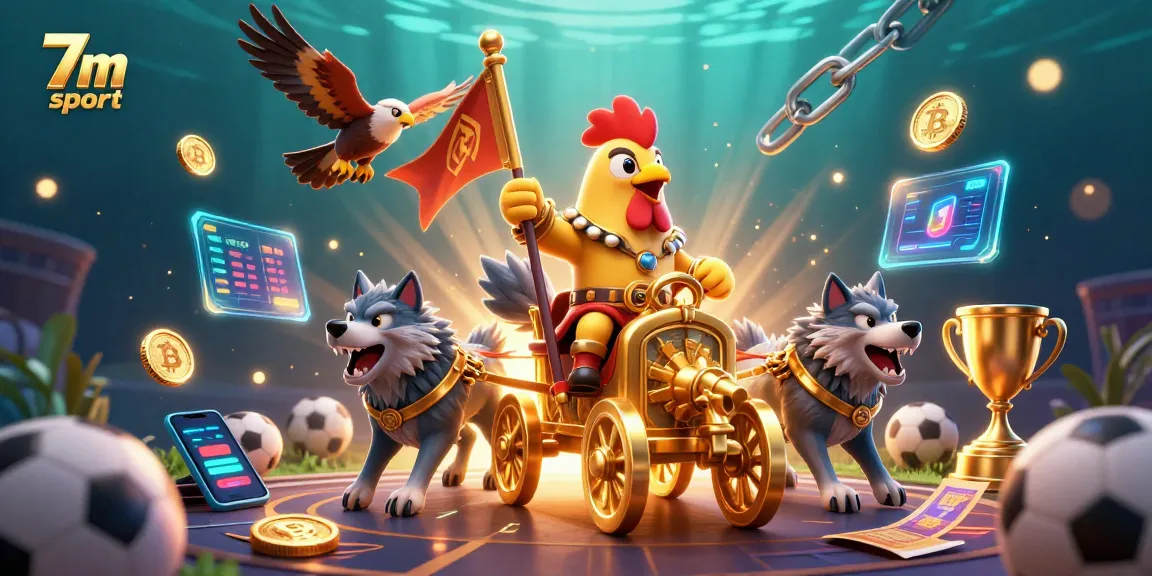 Experience thrilling sports betting with 7m sport's dynamic scene of a rooster warlord and exciting gambling elements.