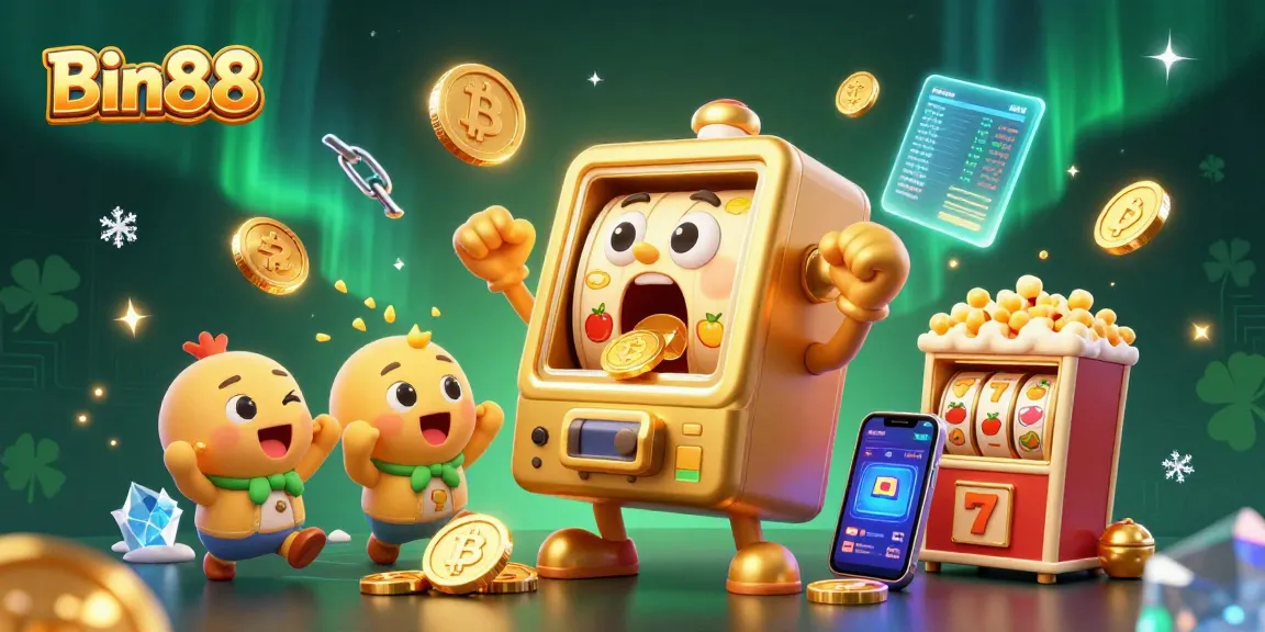 Experience Bin88 with a shocking golden slot machine celebrating its jackpot in a vibrant casino scene.