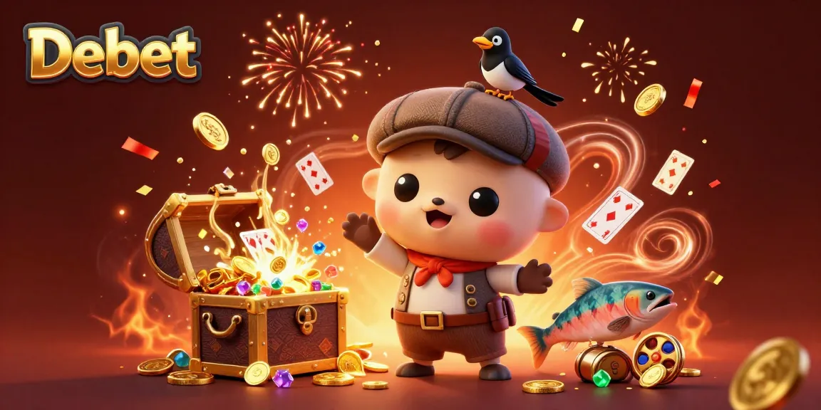 Bet on Debet’s exciting slots and treasures amidst colorful 3D elements.