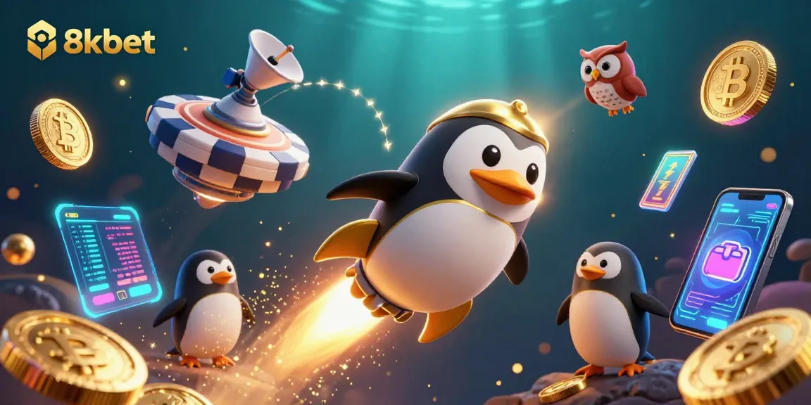 Experience thrilling adventures with 8xbet as a golden penguin navigates a cosmic casino.