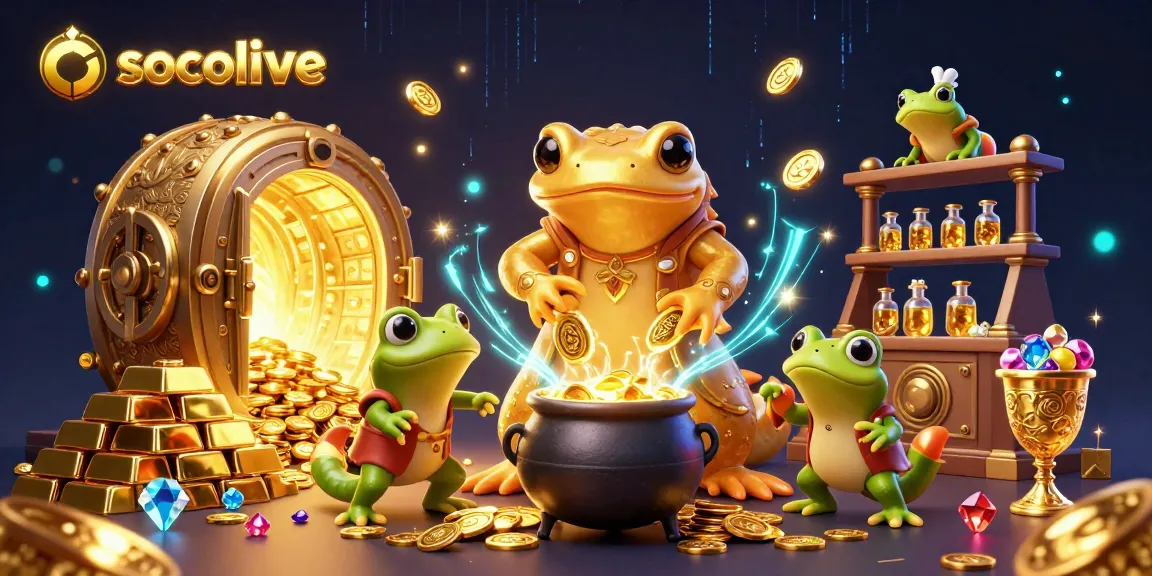 Socolive provides a vibrant scene of gold coins and treasures, depicting the excitement of online gambling.